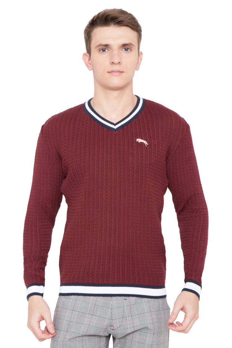 Men Regular Fit Cotton Casual Wine Lightweight Sweater - JUMP USA (1568778354730)