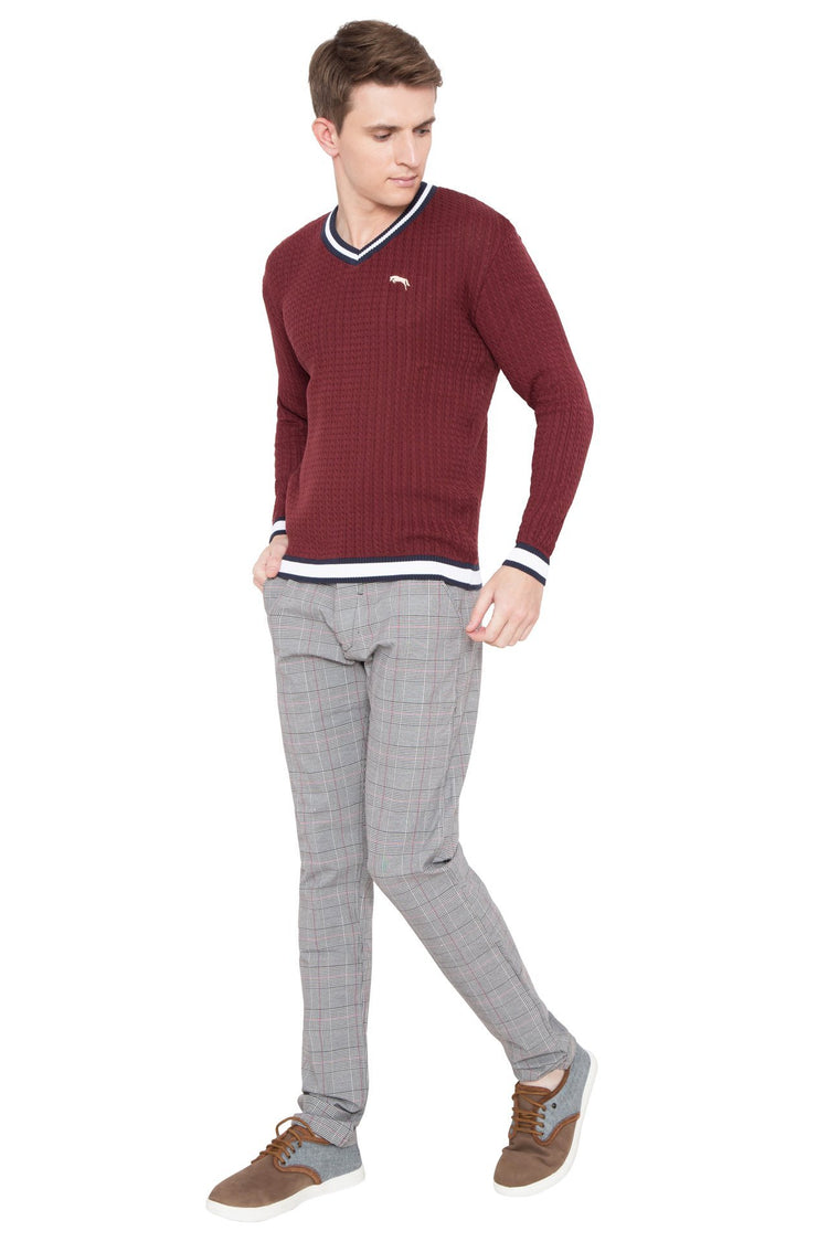 Men Regular Fit Cotton Casual Wine Lightweight Sweater - JUMP USA (1568778354730)