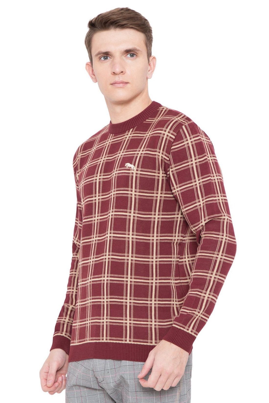 Men Regular Fit Cotton Casual Wine Lightweight Sweater - JUMP USA (1568778813482)