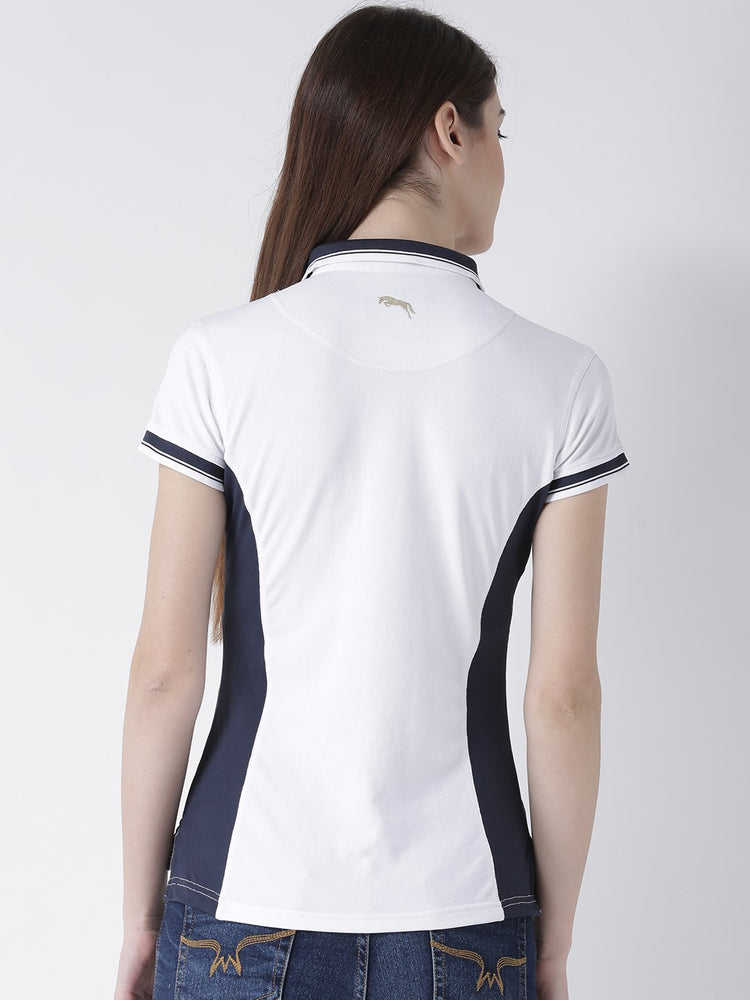 Women White Solid Polo Collar T-shirt - JUMP USA