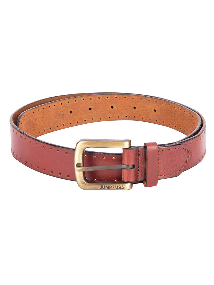 Men Brown Solid Leather Belt - JUMP USA