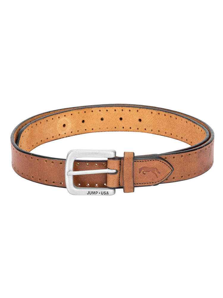 Men Tan Solid Leather Belt - JUMP USA