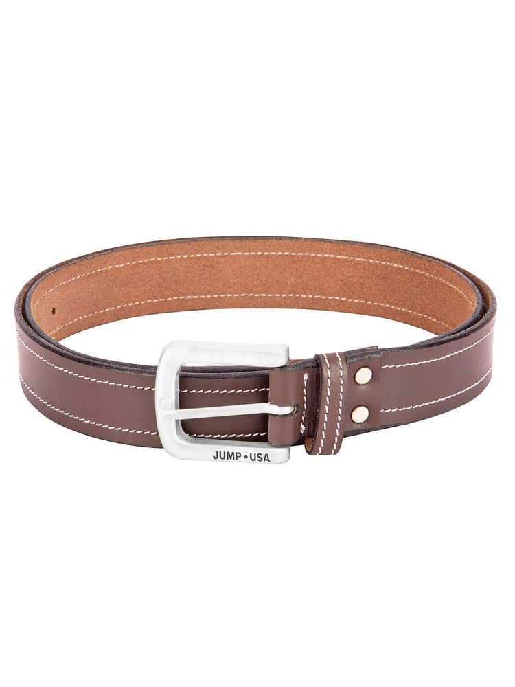 Men Brown Solid Leather Belt - JUMP USA
