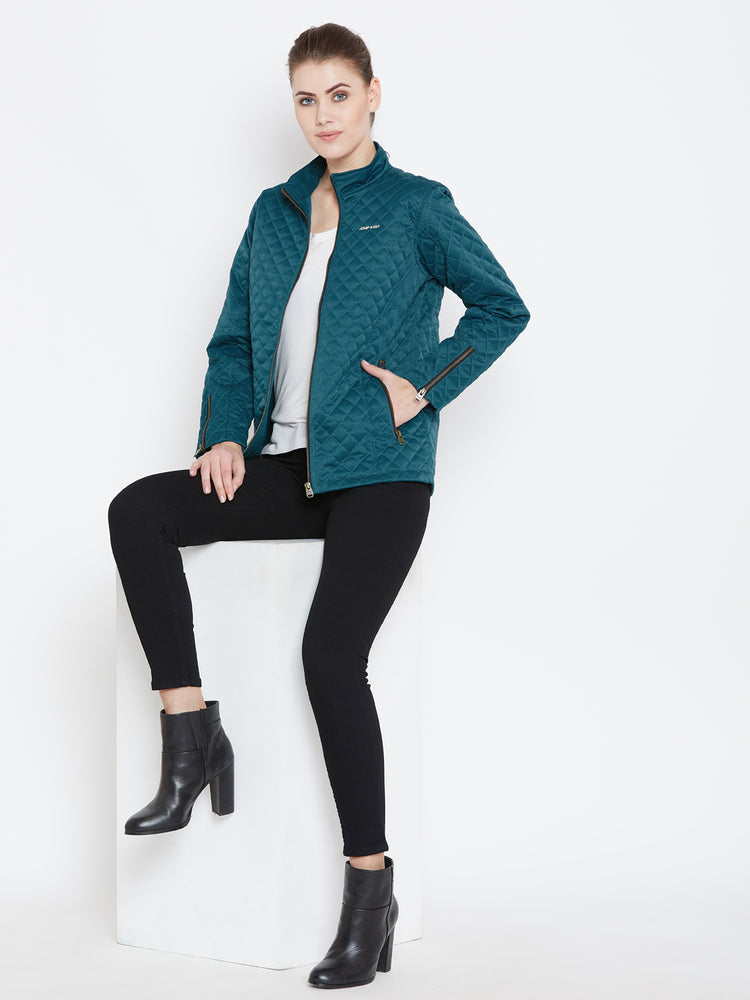 Womens Solid Celtic Blue Quilted Jacket - JUMP USA