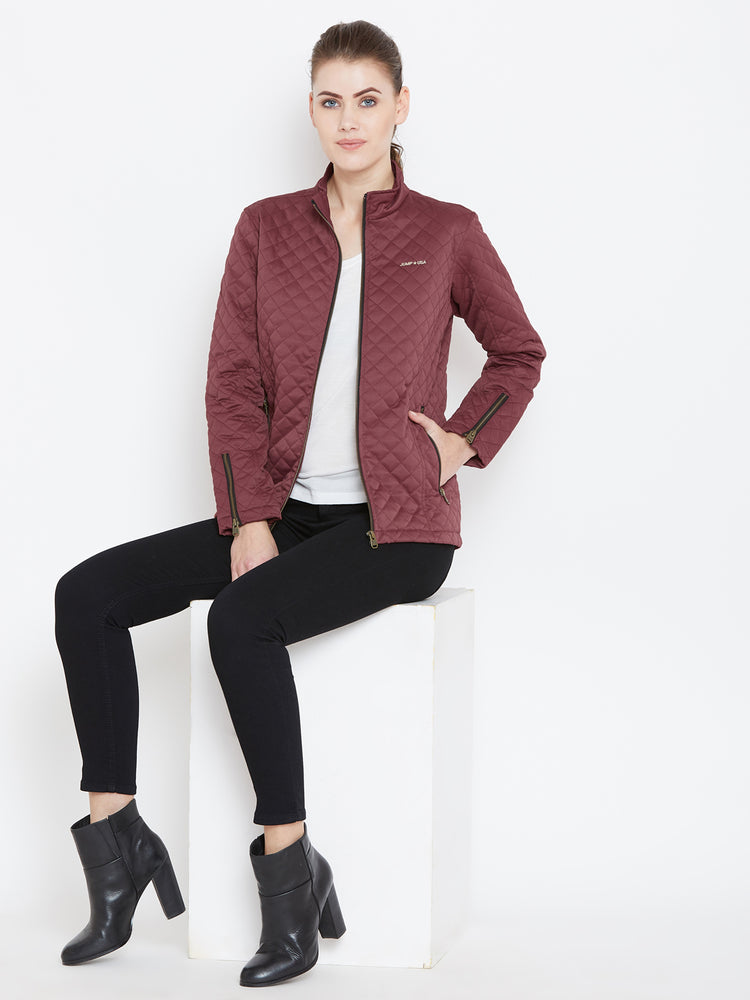 Womens Solid Wine Quilted Jacket - JUMP USA