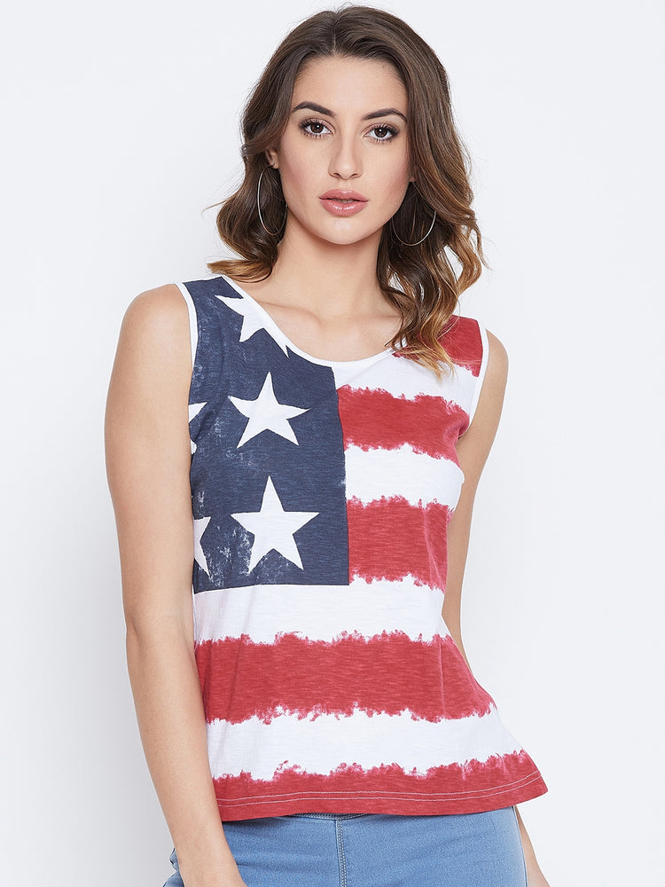JUMP USA Women Red & White Printed Casual Printed Tank Top - JUMP USA