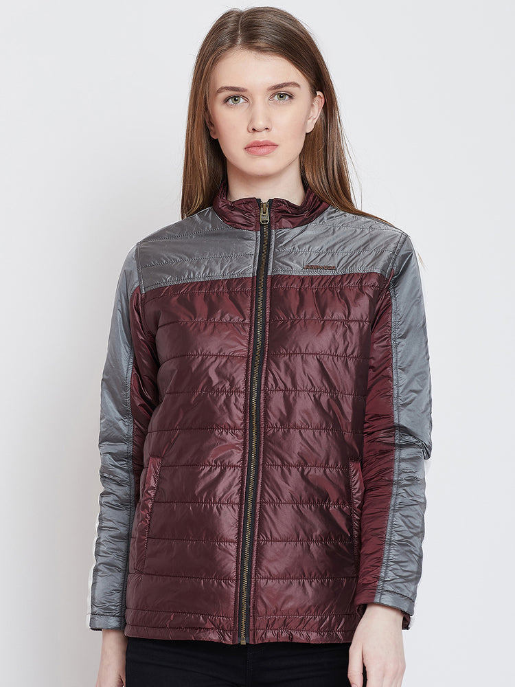 Women Casual Maroon Quilted Jacket - JUMP USA