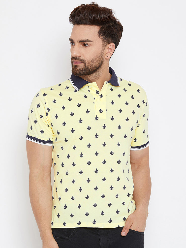 JUMP USA Men Yellow Printed Polo Collar T-Shirt - JUMP USA