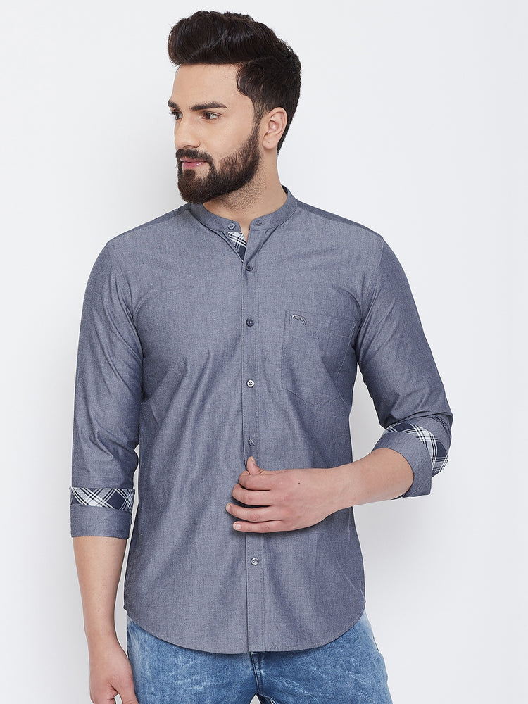 JUMP USA Men Dark Grey Solid Cotton Casual Shirts - JUMP USA