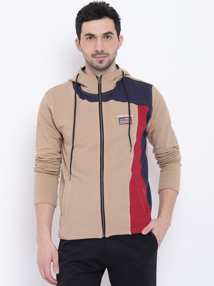 Men Casual Colourblocked Beige Sweatshirt - JUMP USA