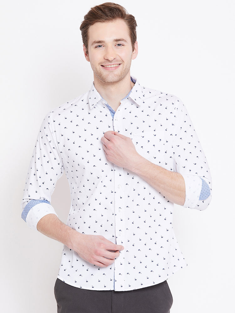 Men White Printed Casual Slim Fit Shirts - JUMP USA