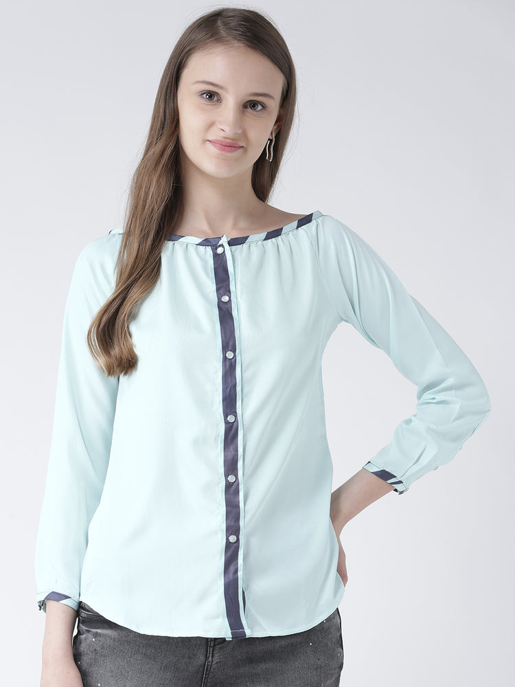 Women Blue Solid Polyester Top - JUMP USA