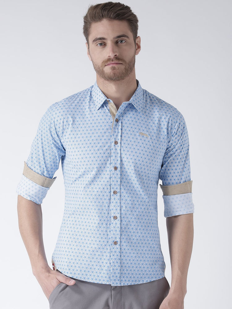 Men Blue Solid Cotton Regular Fit Shirt - JUMP USA