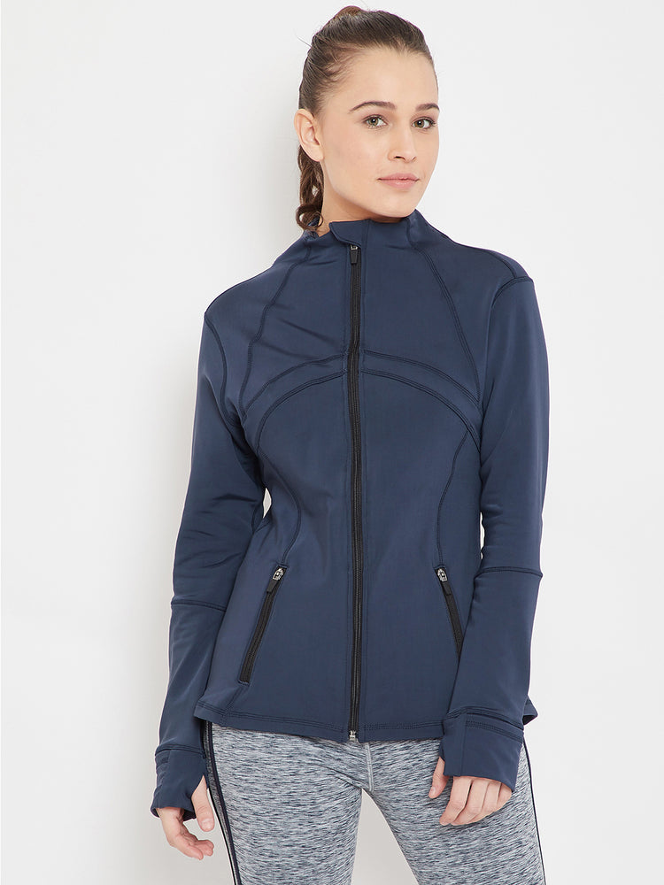 Women Sports Navy Blue Sporty Jacket - JUMP USA