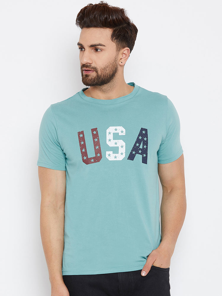 JUMP USA Men Blue Solid Round Neck T-Shirt - JUMP USA