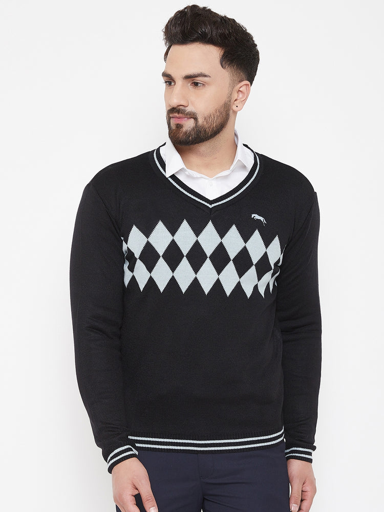 JUMP USA Men Black Self Design Sweater - JUMP USA