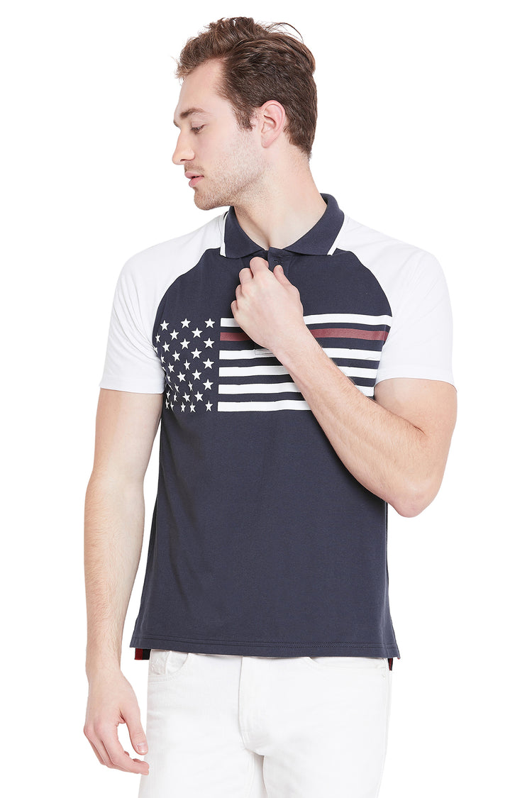 Men Navy Blue Solid Casual Polo T-shirts - JUMP USA