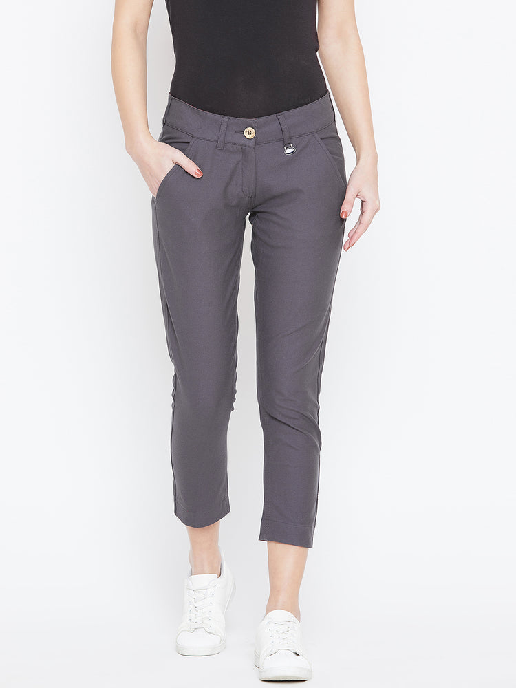 Women Grey Solid Skinny Fit Chinos Trousers - JUMP USA
