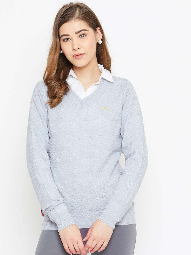 JUMP USA Women Blue Self Design Sweater - JUMP USA