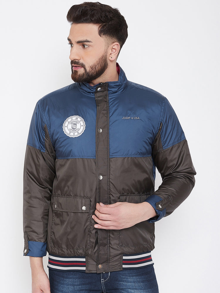 JUMP USA Men Navy Blue Colourblocked Casual Open Front Jacket - JUMP USA