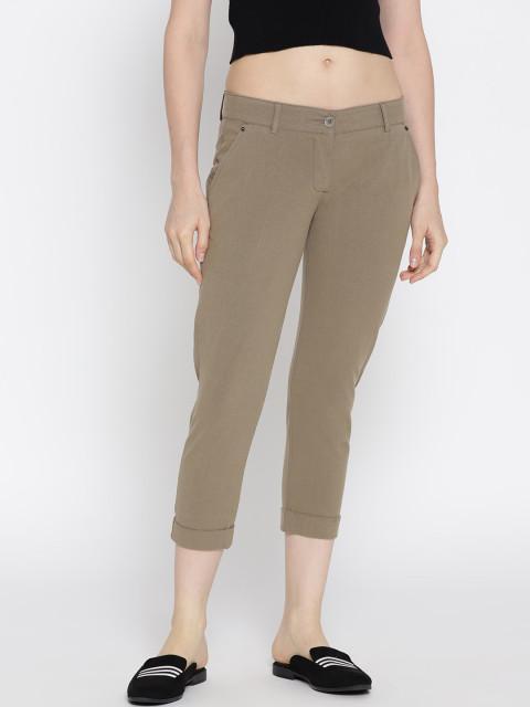 Women Solid Cropped Chinos - JUMP USA