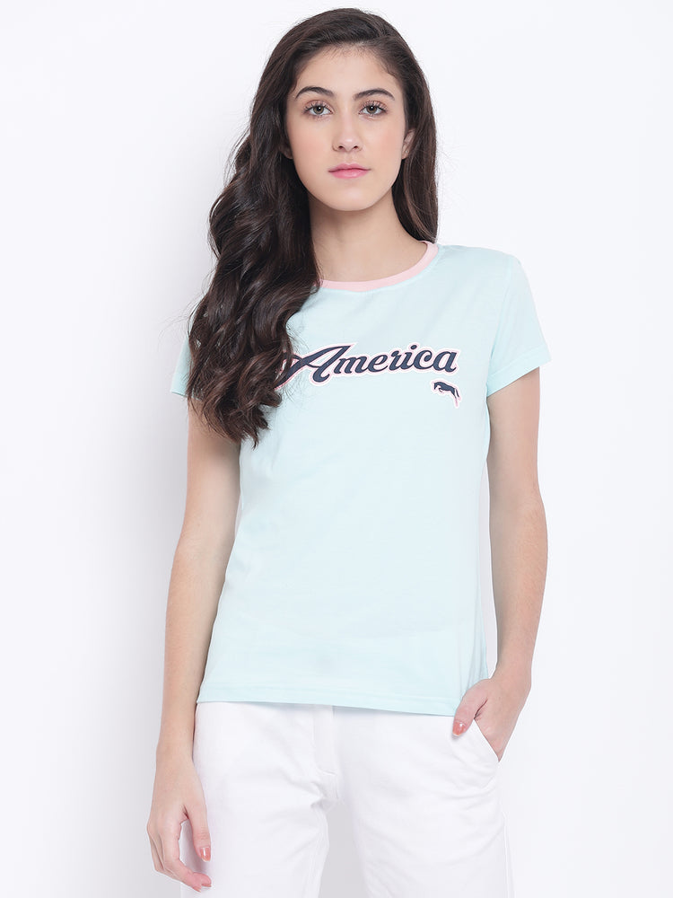 Women Blue Casual T-shirt - JUMP USA