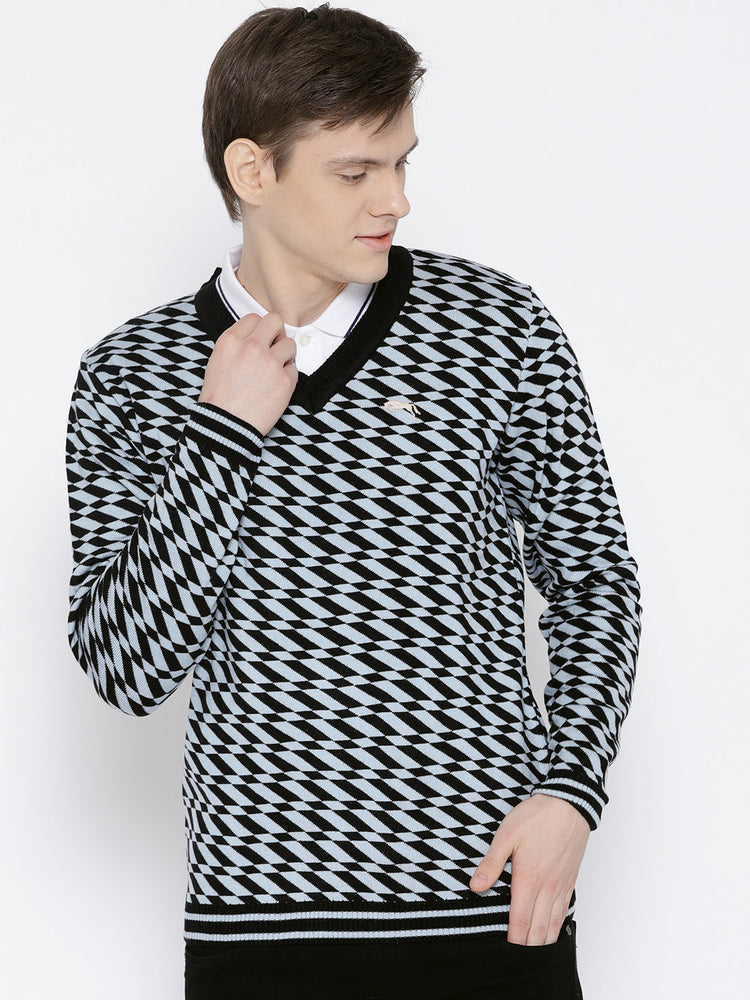 Men Blue Colourblocked Pullover - JUMP USA