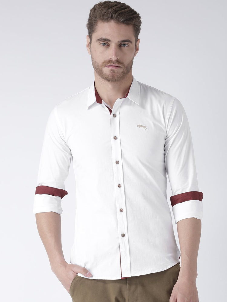 Men White Solid Cotton Regular Fit Shirt - JUMP USA