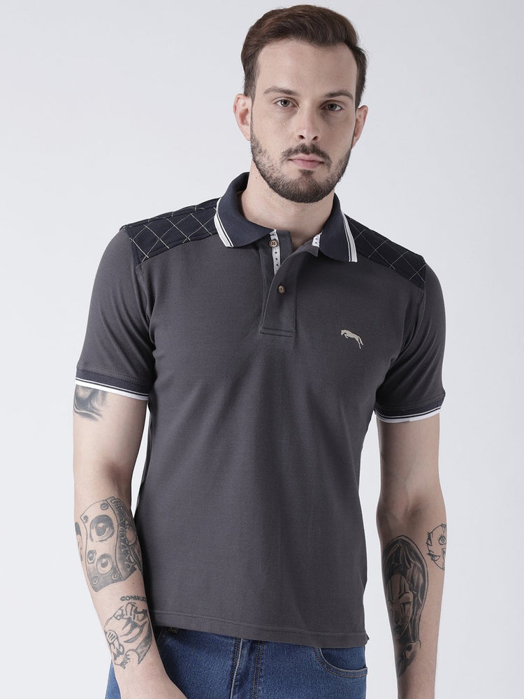 Men Charcoal Solid Polo T-shirt - JUMP USA