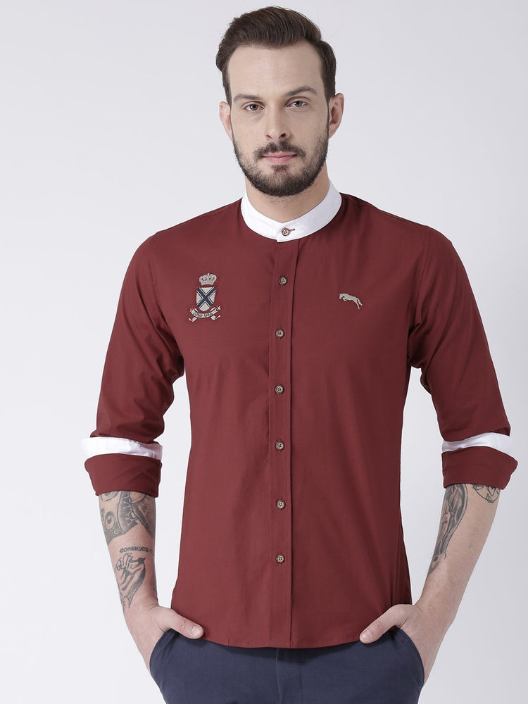 Men Red Solid Cotton Slim Fit Shirt - JUMP USA