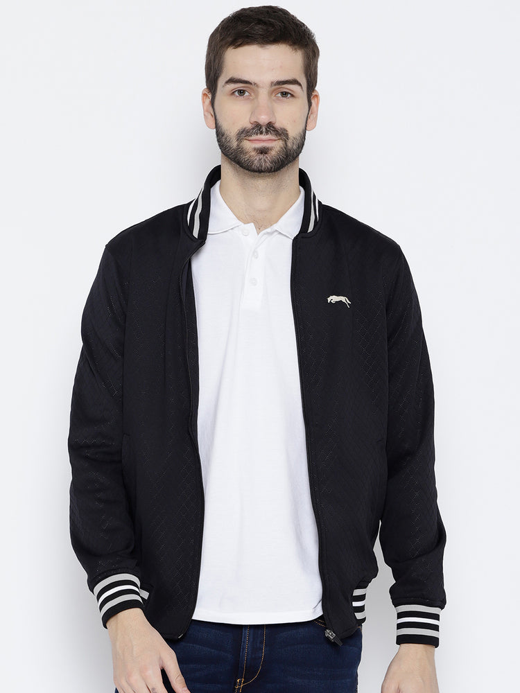 Men Navy Blue self Design Jacket - JUMP USA