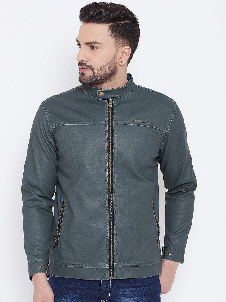 JUMP USA Men Olive Casual Leather Jacket - JUMP USA