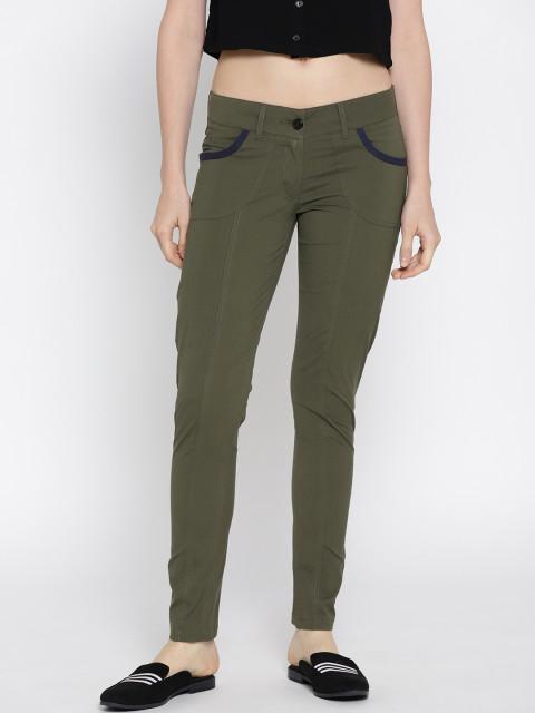 Women Solid Slim Fit Trousers - JUMP USA