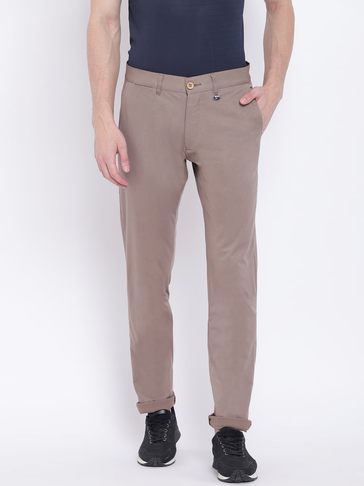 Men Casual Solid Grey Chinos - JUMP USA
