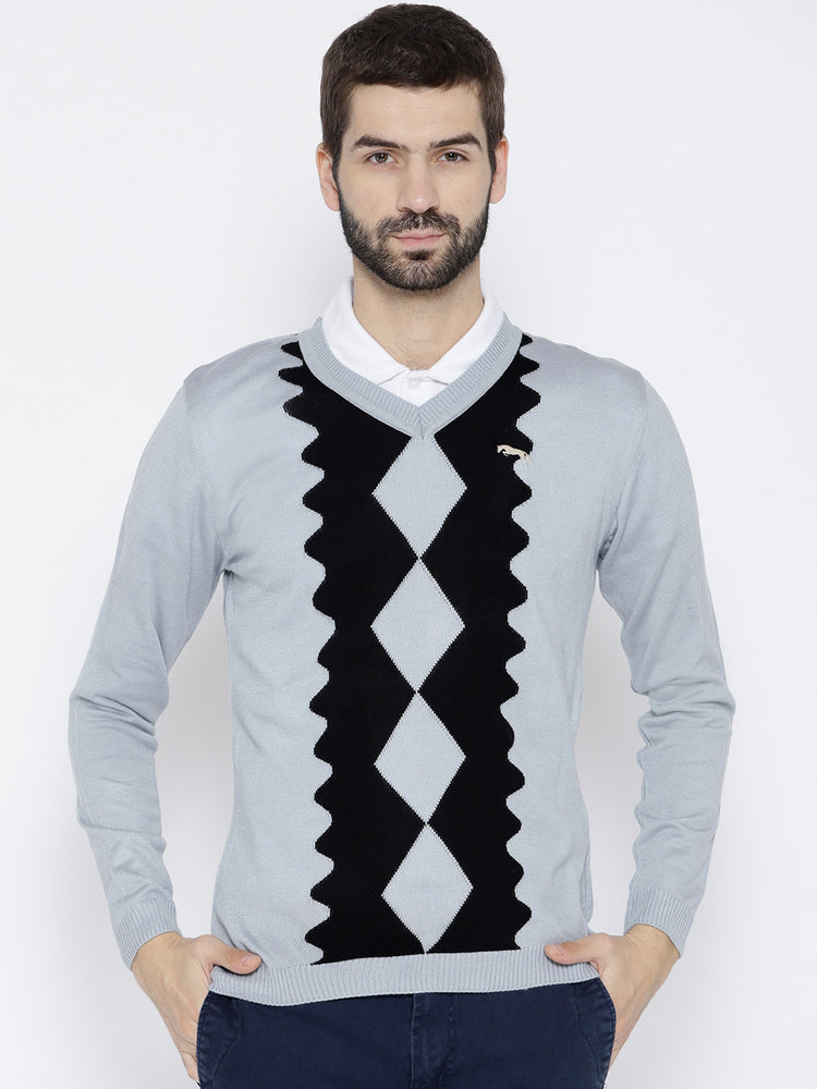 Men Blue Colourblocked Pullover - JUMP USA