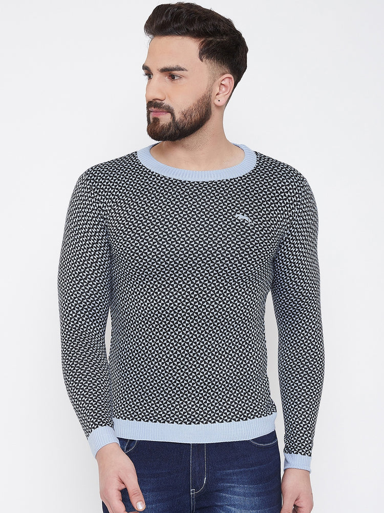 JUMP USA Men Blue Self Design Sweater - JUMP USA