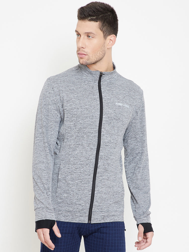JUMP USA Men Grey Melange Self Design Active wear Jacket - JUMP USA