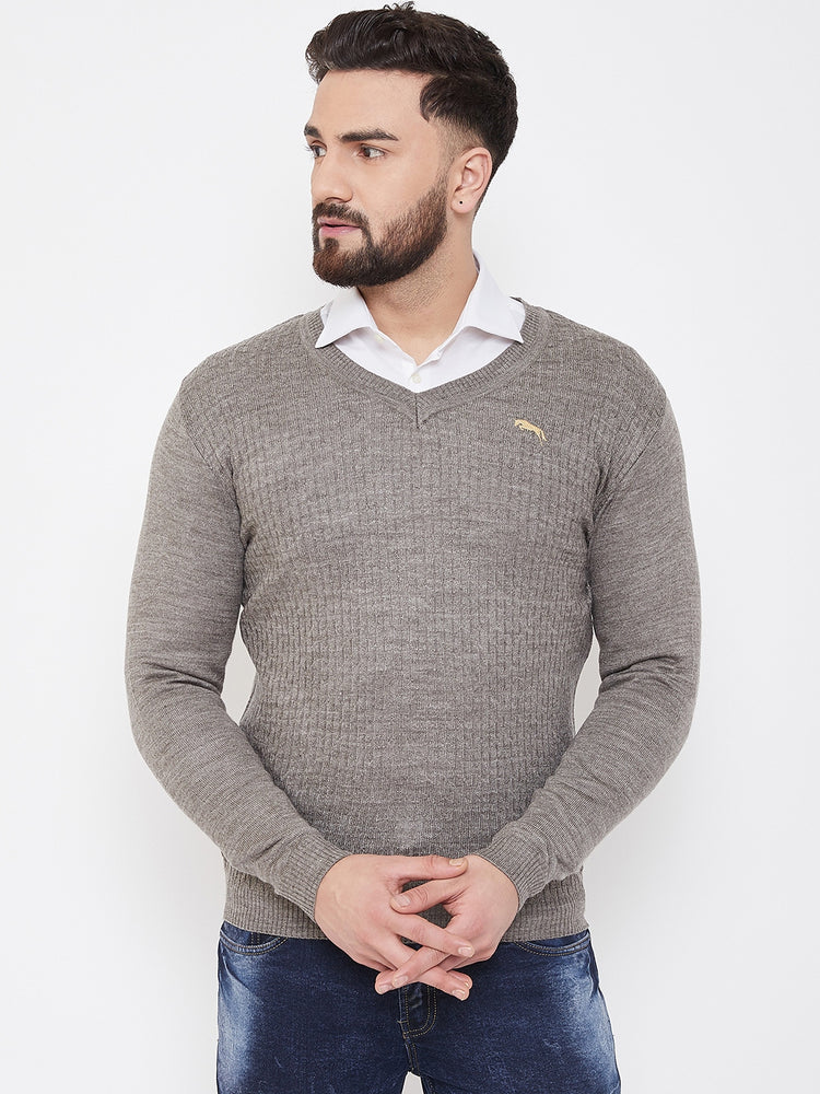 JUMP USA Men Beige Self Design Sweater - JUMP USA