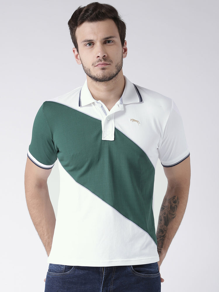 Men Casual Solid White Polo Collar T-Shirt - JUMP USA