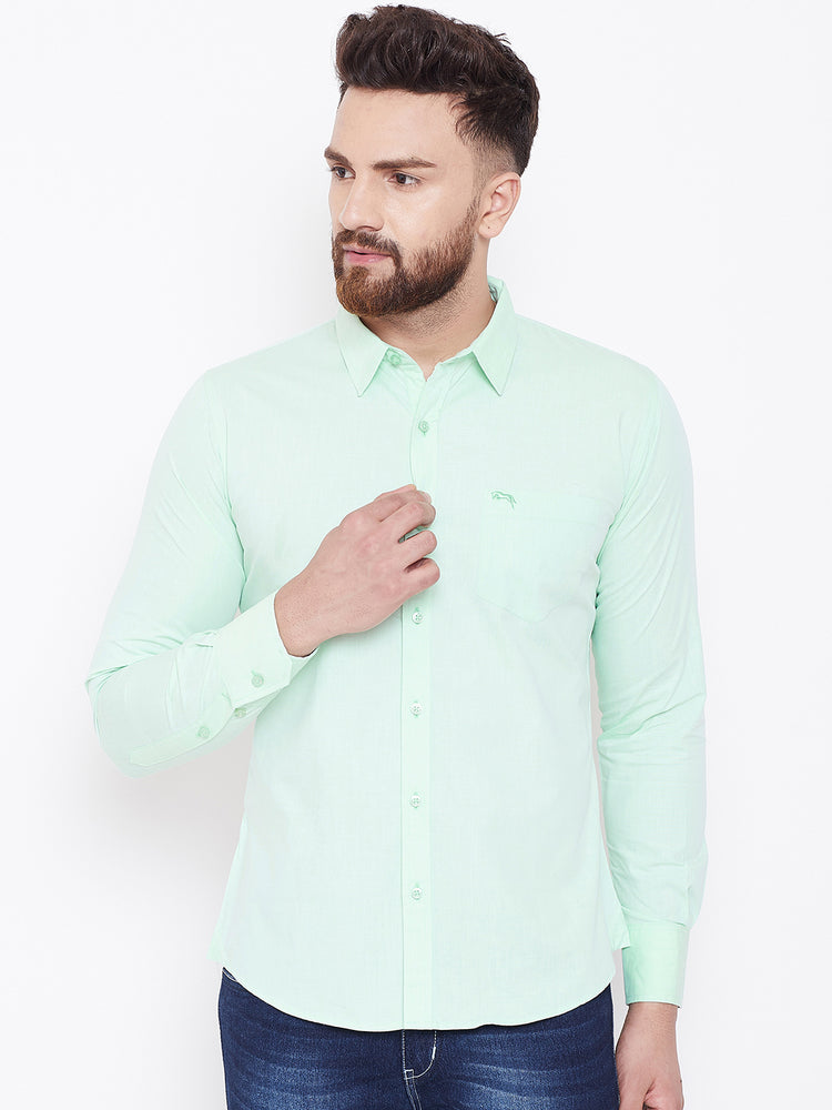 JUMP USA Men Green Solid Regular Fit Casual Shirts - JUMP USA