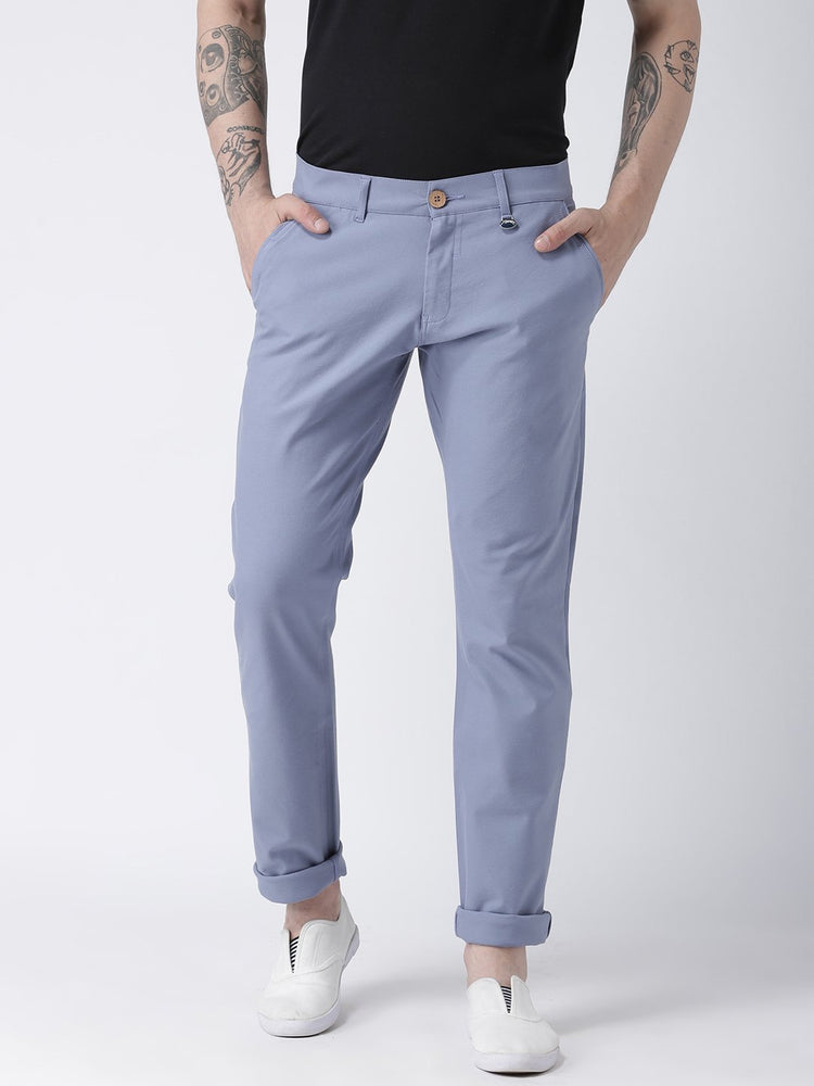 Men Blue Slim Fit Solid Chinos - JUMP USA