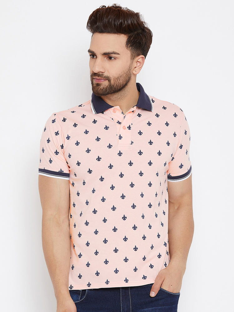 JUMP USA Men Pink Printed Polo Collar T-Shirt - JUMP USA