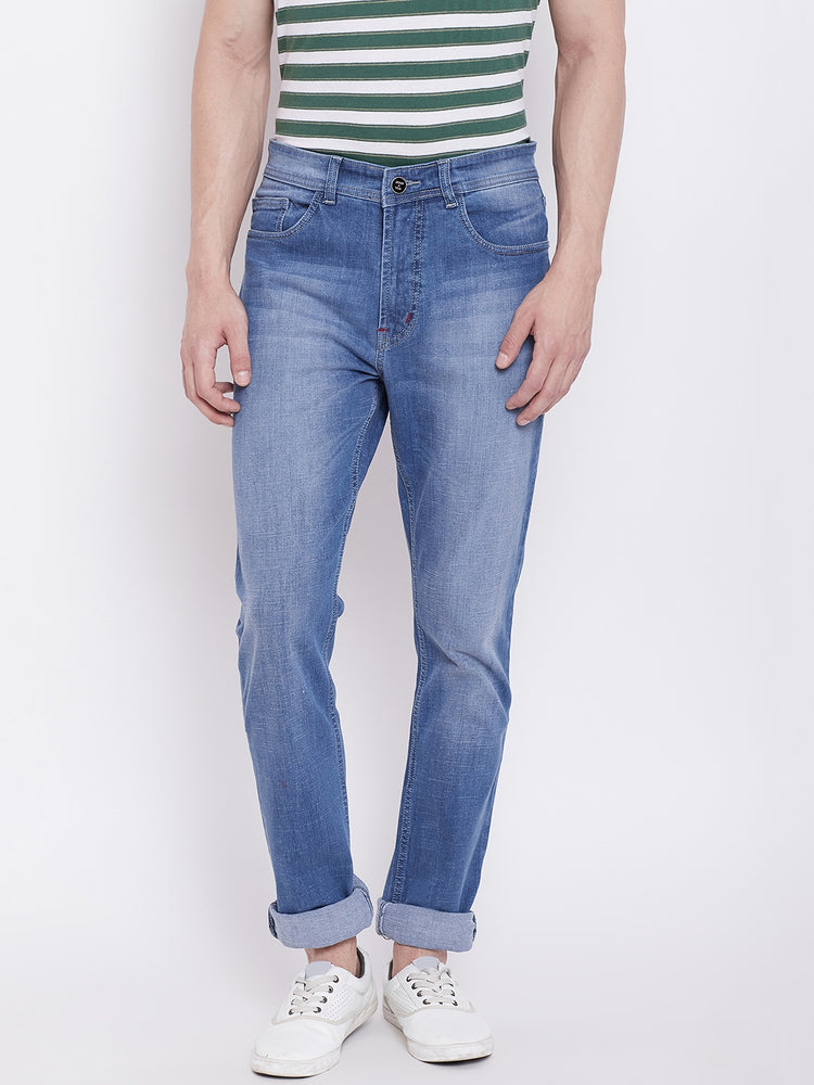JUMP USA Men Blue Regular Fit Mid-Rise Clean Look Stretchable Jeans - JUMP USA