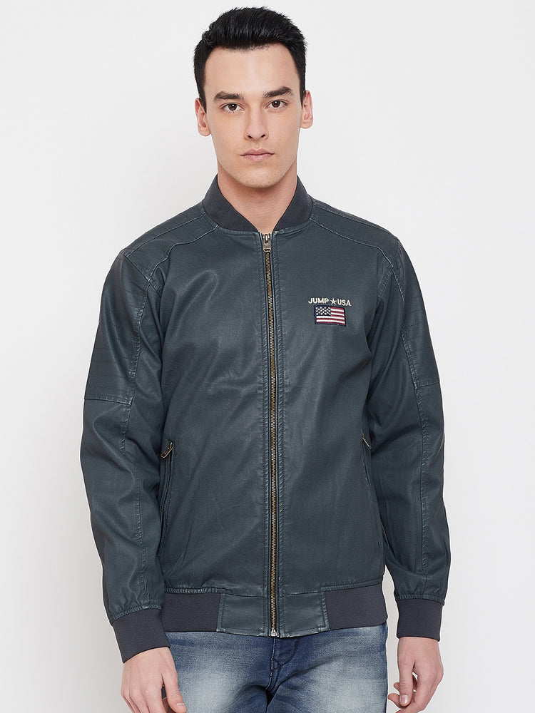 JUMP USA Men Olive Solid Casual Biker Jacket - JUMP USA