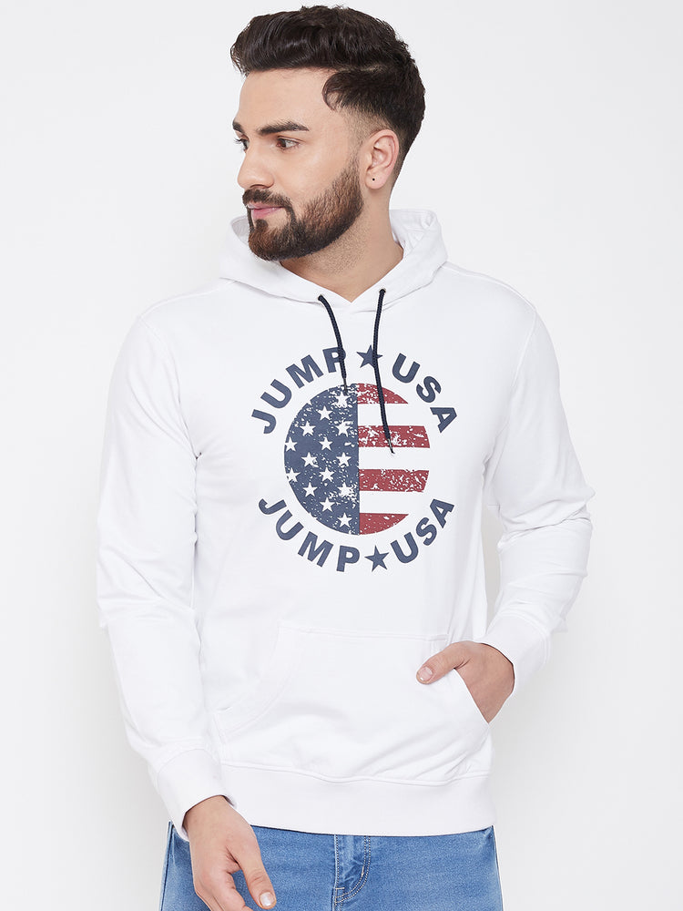 JUMP USA Men White Self Design Hooded Sweatshirt - JUMP USA