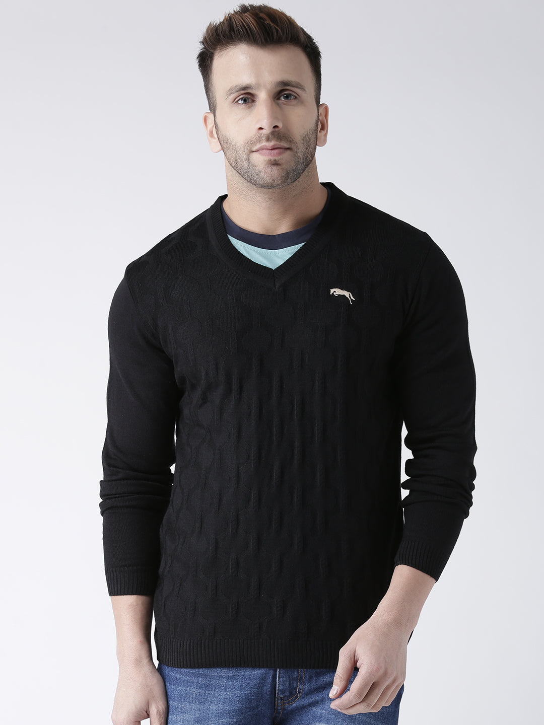 Men Black self Design Pullover - JUMP USA
