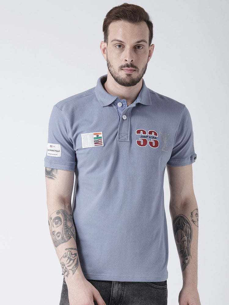 Men Blue Solid Polo T-shirt - JUMP USA