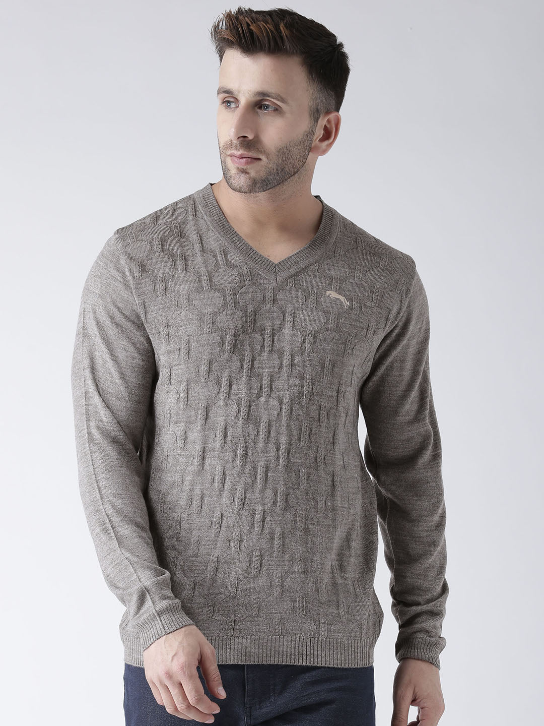 Men Beige self Design Pullover - JUMP USA
