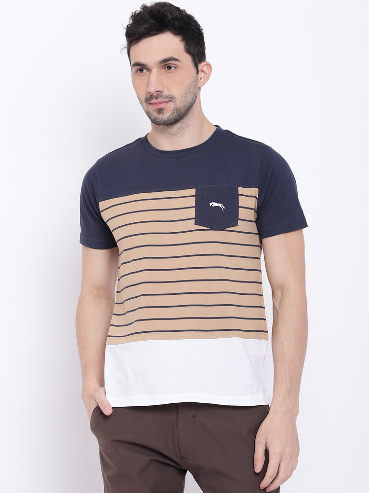 Men Casual Striped Beige T-shirt - JUMP USA