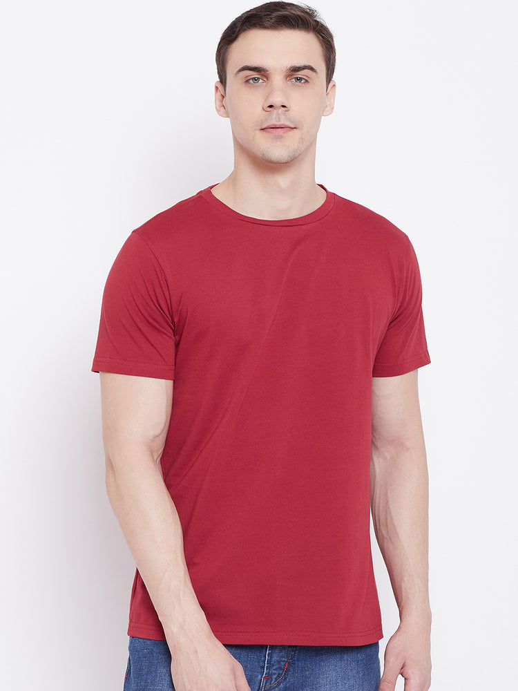 JUMP USA Men Red Solid Round Neck T-shirt - JUMP USA